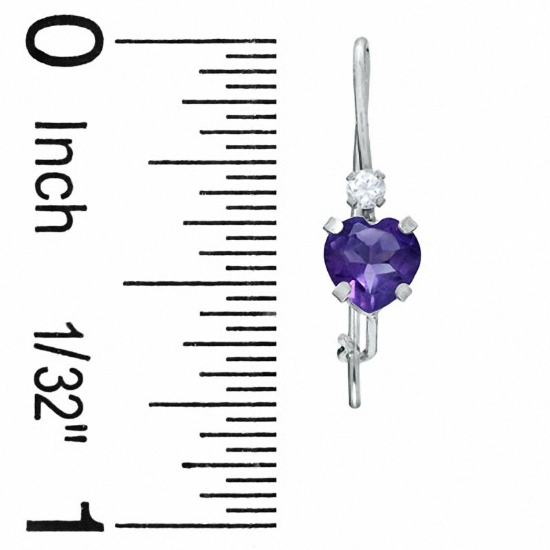 5mm Heart-Shaped Amethyst Drop Earrings in 10K White Gold with CZ