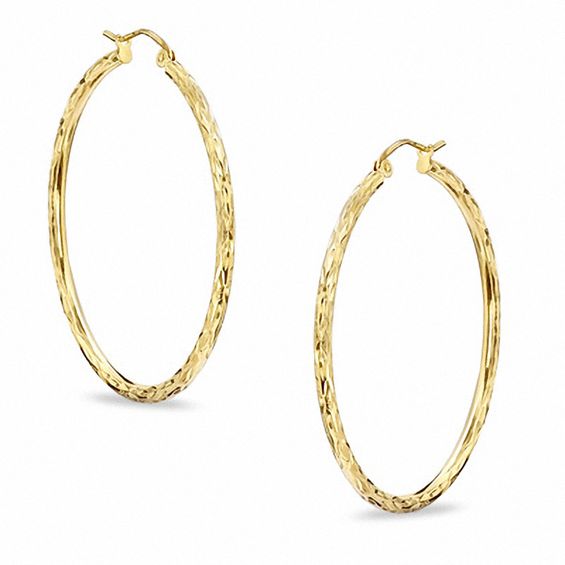 10K Solid Yellow Gold Diamond Cut Hoop Earrings for Girls womens