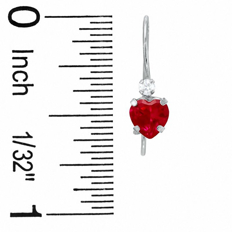 5mm Heart-Shaped Lab-Created Ruby Drop Earrings in 10K White Gold with CZ