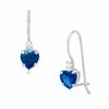 Thumbnail Image 1 of 5mm Heart-Shaped Lab-Created Sapphire Drop Earrings in 10K White Gold with CZ