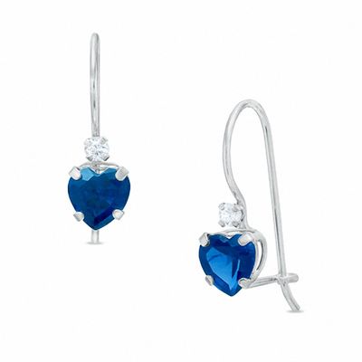 5mm Heart-Shaped Lab-Created Sapphire Drop Earrings in 10K White Gold with CZ