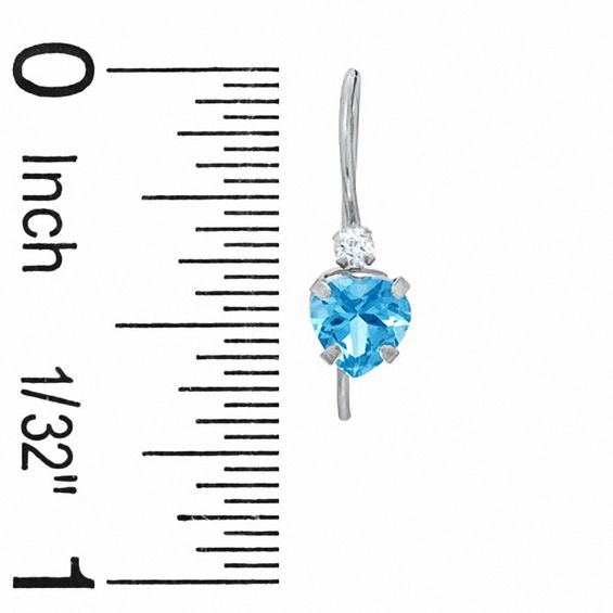 5mm Heart Blue Topaz Drop Earrings in 10K White Gold with CZ