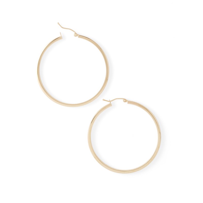 Main Image 2 of 43mm Diamond-Cut In and Out Square Hoop Earrings in 10K Tube Hollow Gold