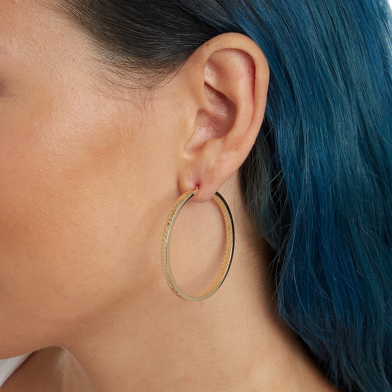 Main Image 3 of 43mm Diamond-Cut In and Out Square Hoop Earrings in 10K Tube Hollow Gold