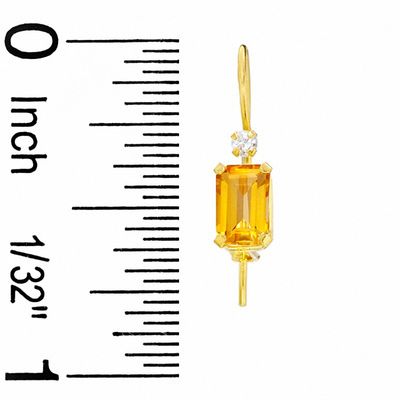 Emerald-Cut Citrine Drop Earrings in 10K Gold with CZ
