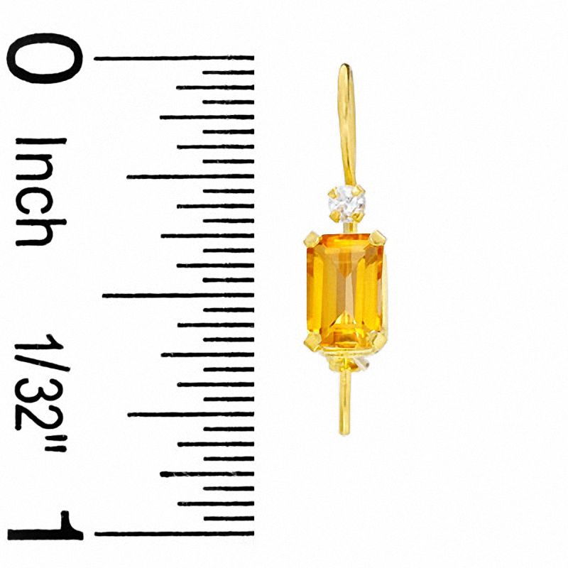 Main Image 2 of Emerald-Cut Citrine Drop Earrings in 10K Gold with CZ