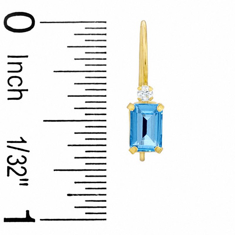 Main Image 2 of Emerald-Cut Blue Topaz Drop Earrings in 10K Gold with CZ