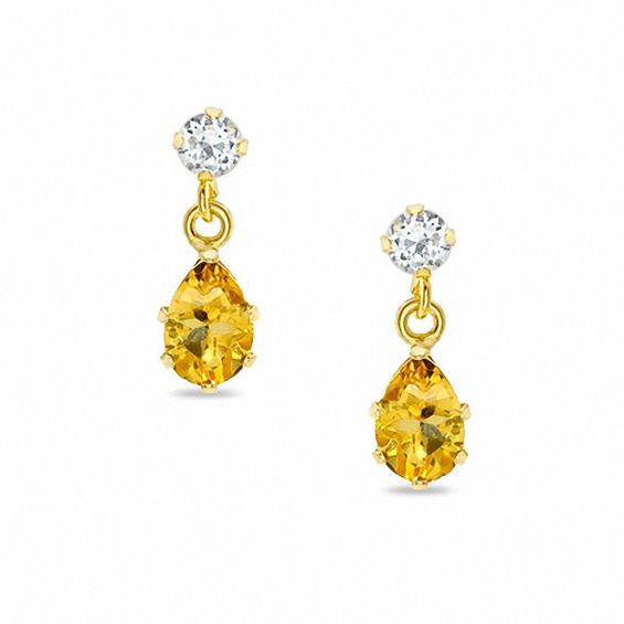 Pear-Shaped Citrine Drop Earrings in 10K Gold with CZ
