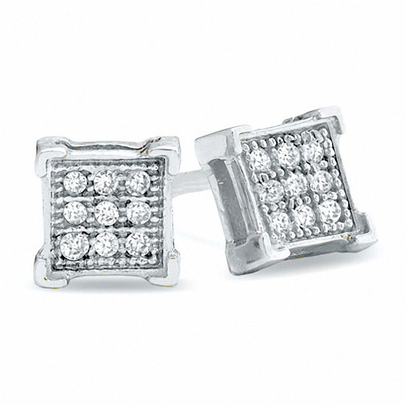 1/10 CT. T.W. Diamond Bent Square Earrings in 10K White Gold