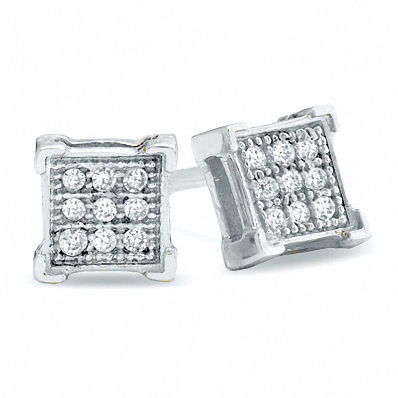 Main Image 1 of 1/10 CT. T.W. Diamond Bent Square Earrings in 10K White Gold