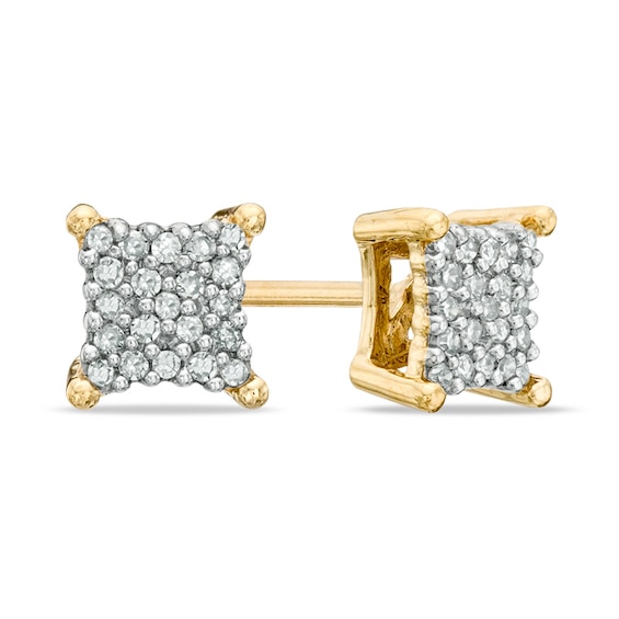 1/10 CT. T.W. Diamond Bent Square Earrings in 10K Gold