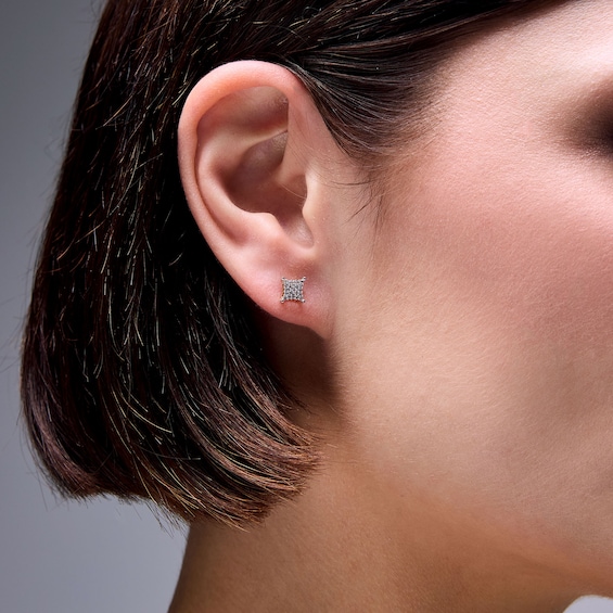 1/10 CT. T.W. Diamond Bent Square Earrings in 10K Gold