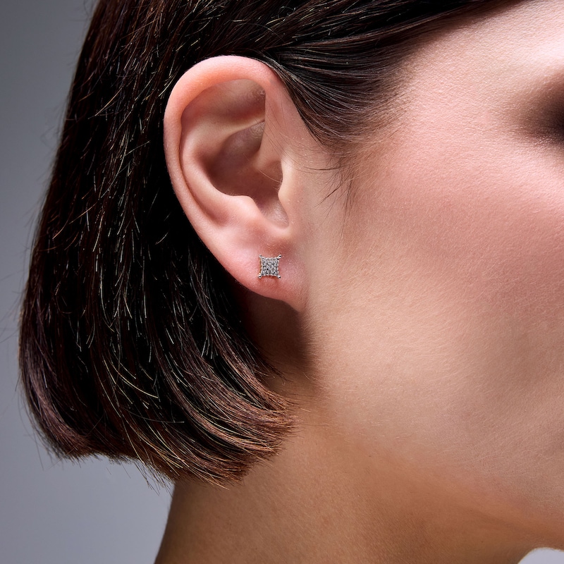 Main Image 2 of 1/10 CT. T.W. Diamond Bent Square Earrings in 10K Gold