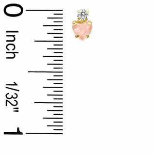 Child's 4mm Heart-Shaped Rose Quartz Stud Earrings in 14K Gold with CZ