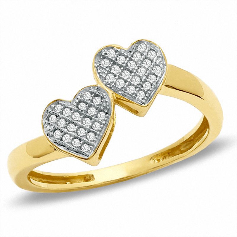 Main Image 1 of 1/10 CT. T.W. Diamond Accent Micro Double Heart Dainty Ring in 10K Gold - Size 7