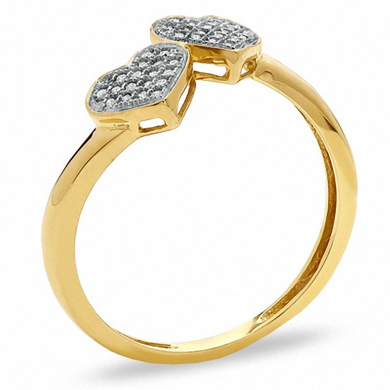 Main Image 2 of 1/10 CT. T.W. Diamond Accent Micro Double Heart Dainty Ring in 10K Gold - Size 7