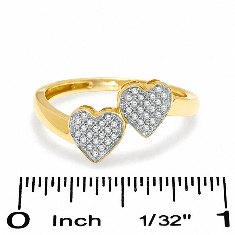 Main Image 3 of 1/10 CT. T.W. Diamond Accent Micro Double Heart Dainty Ring in 10K Gold - Size 7