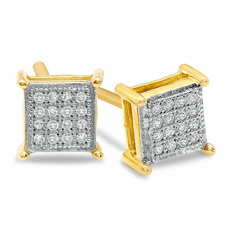 【新作からSALEアイテム等お得な商品満載】 10K Banter | Studs Square Multi-Diamond T.W. CT. 1/10 Gold Solid アクセサリー