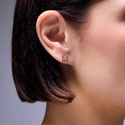 10K Solid Gold 1/10 CT. T.W. Multi-Diamond Square Studs