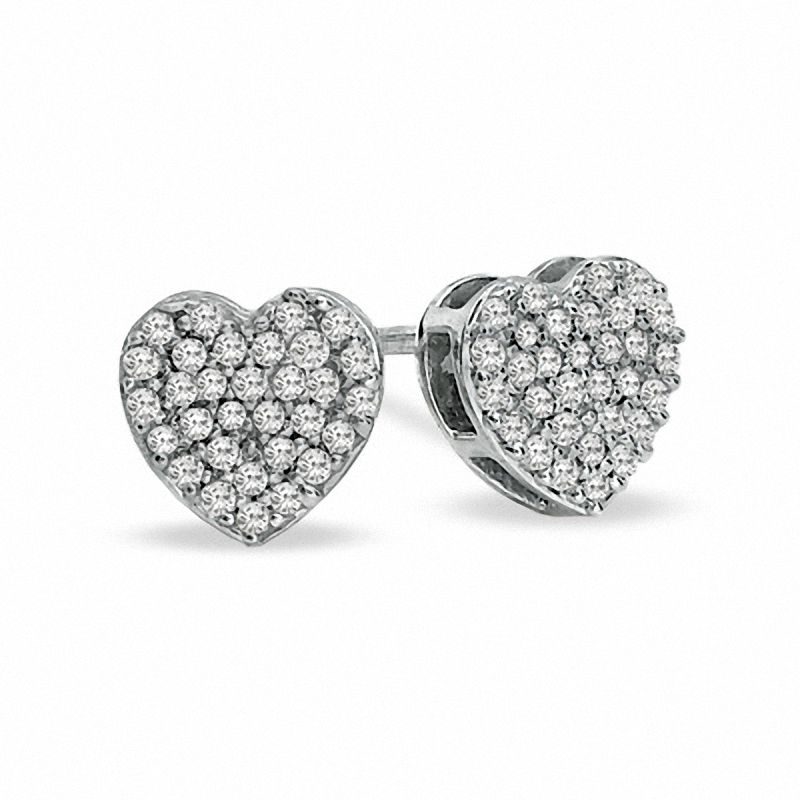 Main Image 1 of 1/5 CT. T.W. Diamond Heart Composite Earrings in 10K White Gold