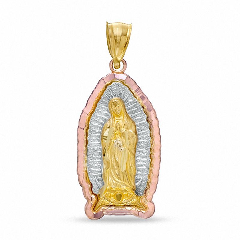 Main Image 1 of Textured Our Lady of Guadalupe Tri-Tone Necklace Charm in 10K Gold