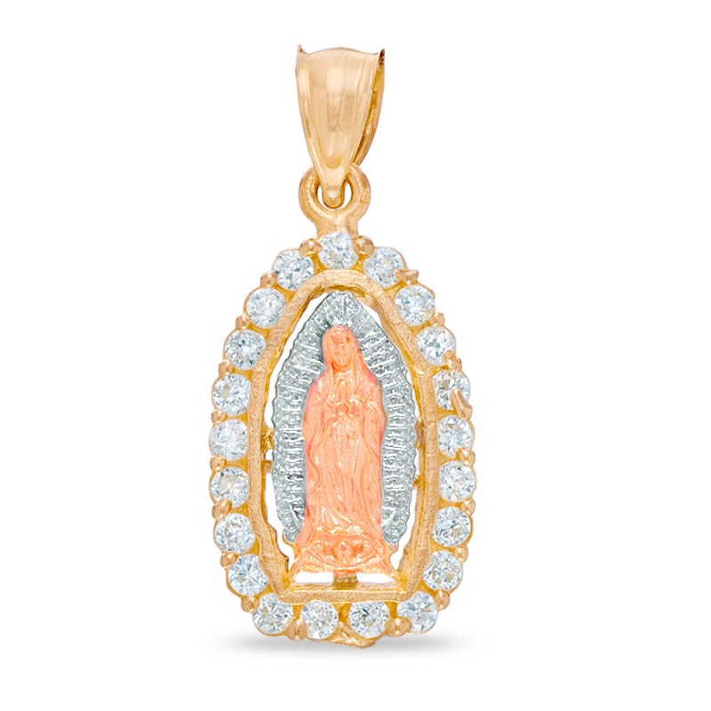 Cubic Zirconia Our Lady of Guadalupe Charm in 10K Solid Tri-Tone Gold