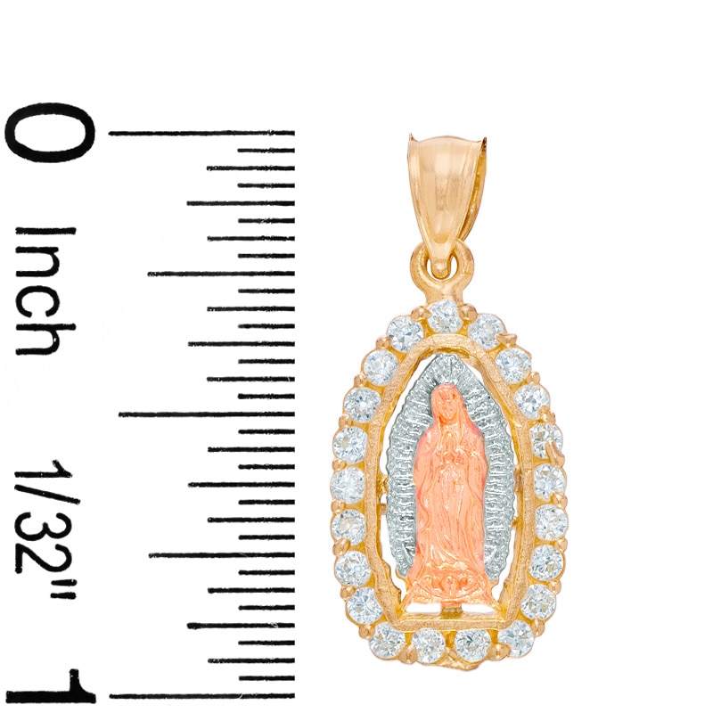 Cubic Zirconia Our Lady of Guadalupe Charm in 10K Solid Tri-Tone Gold