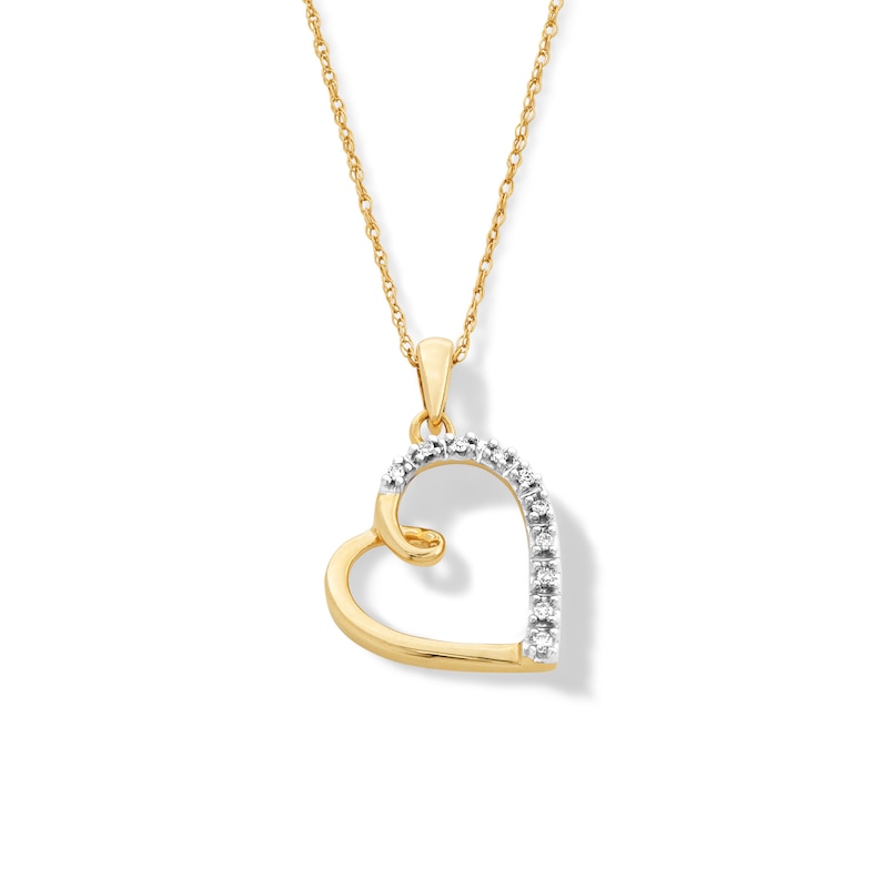 10K Gold 1/20 CT. T.W. Diamond Tilted Looping Heart Pendant - 18"