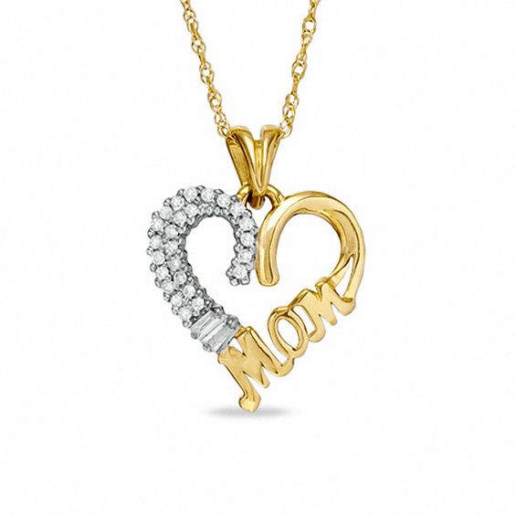 1/10 CT. T.W. Diamond MOM Heart Pendant in 10K Gold