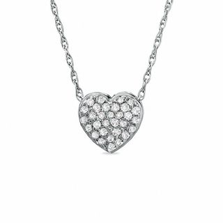 10K White Gold 1/10 CT. T.W. Diamond Heart Pendant - 18"