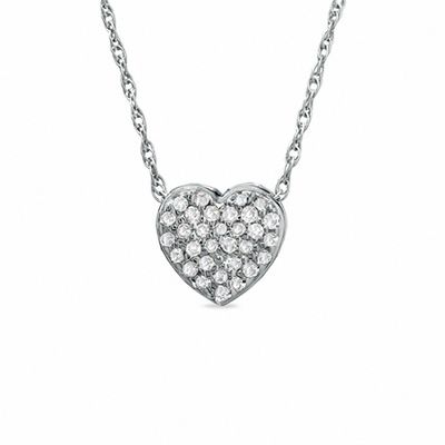10K White Gold 1/10 CT. T.W. Diamond Heart Pendant - 18"
