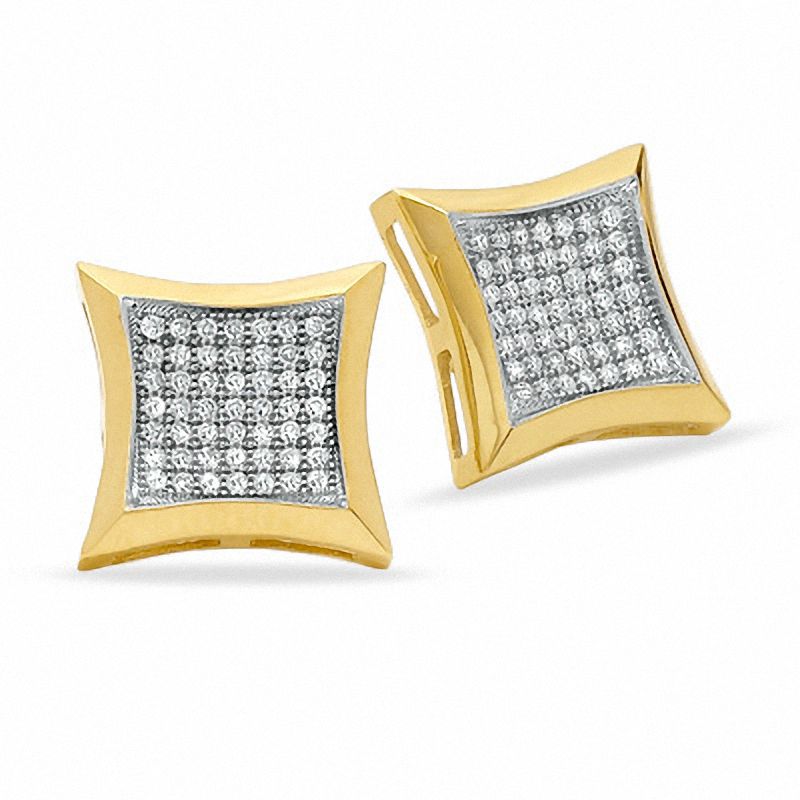 1/3 CT. T.W. Diamond Curved Frame Square Earrings in 10K Gold - XL Post