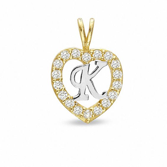 Cubic Zirconia Heart Initial "K" Charm in 10K Two-Tone Gold