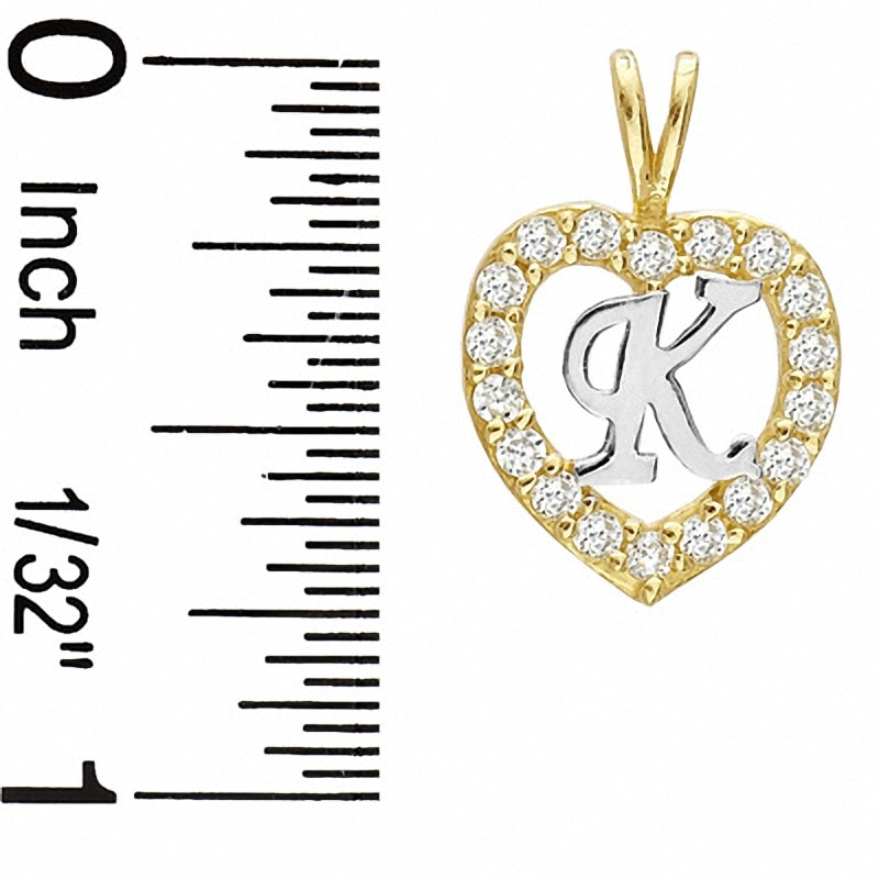 Main Image 2 of Cubic Zirconia Heart Initial "K" Charm in 10K Two-Tone Gold