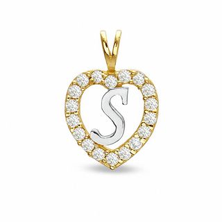 Cubic Zirconia Heart Initial "S" Charm in 10K Two-Tone Gold