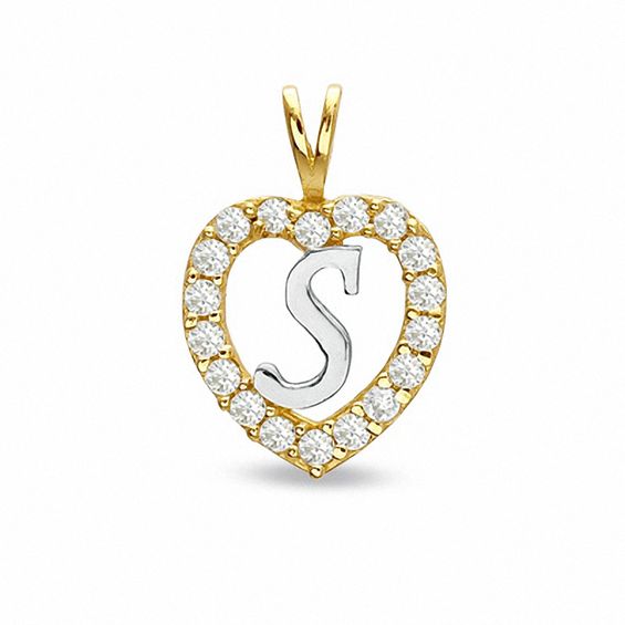 Cubic Zirconia Heart Initial "S" Charm in 10K Two-Tone Gold