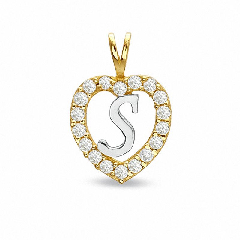 Cubic Zirconia Heart Initial "S" Charm in 10K Two-Tone Gold