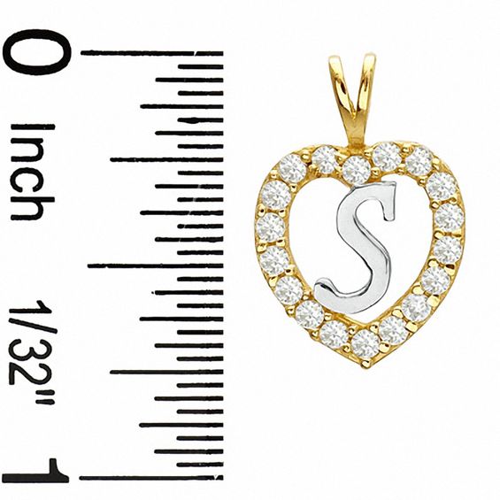 Cubic Zirconia Heart Initial "S" Charm in 10K Two-Tone Gold