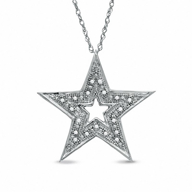 Main Image 1 of Diamond Accent Star Pendant in 10K White Gold