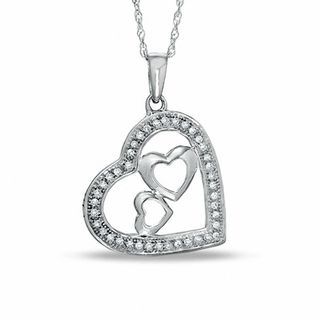 Diamond Accent Heart with Two  Hearts Pendant in 10K White Gold