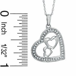 Diamond Accent Heart with Two  Hearts Pendant in 10K White Gold