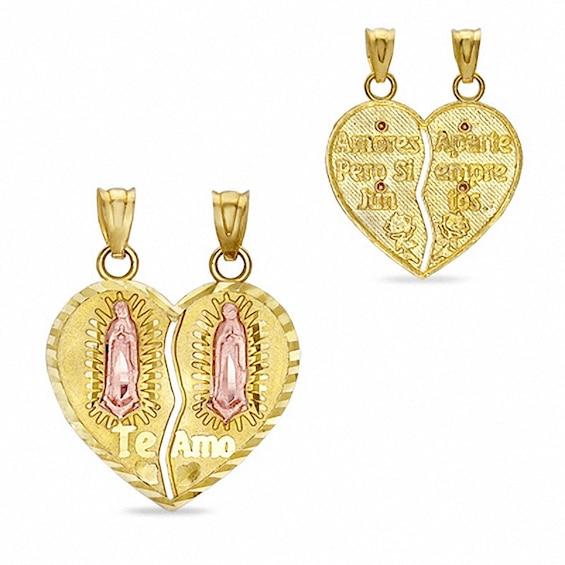 Breakable Our Lady of Guadalupe "Te Amo" Heart Charm in 10K Two-Tone Gold