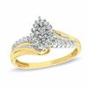 1/10 CT. T.W. Diamond Marquise Cluster Ring in 10K Gold - Size 7