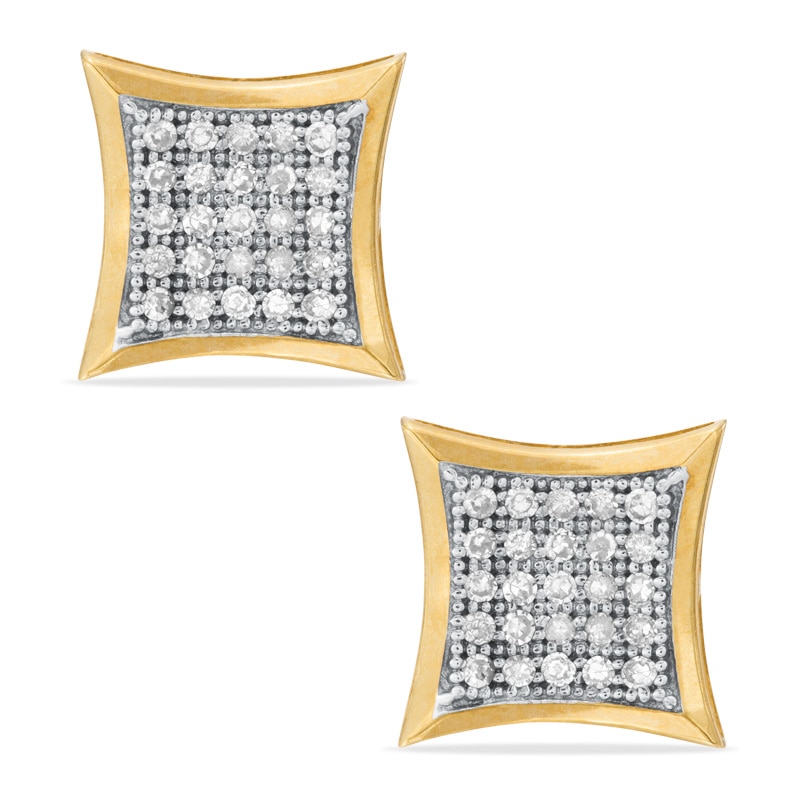 1/8 CT. T.W. Diamond Milgrain Square Earrings in 10K Gold - XL