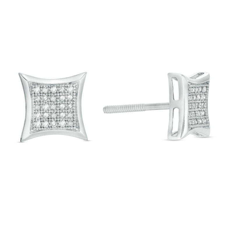 1/7 CT. T.W. Diamond Micro Milgrain Square Earrings in 10K White Gold