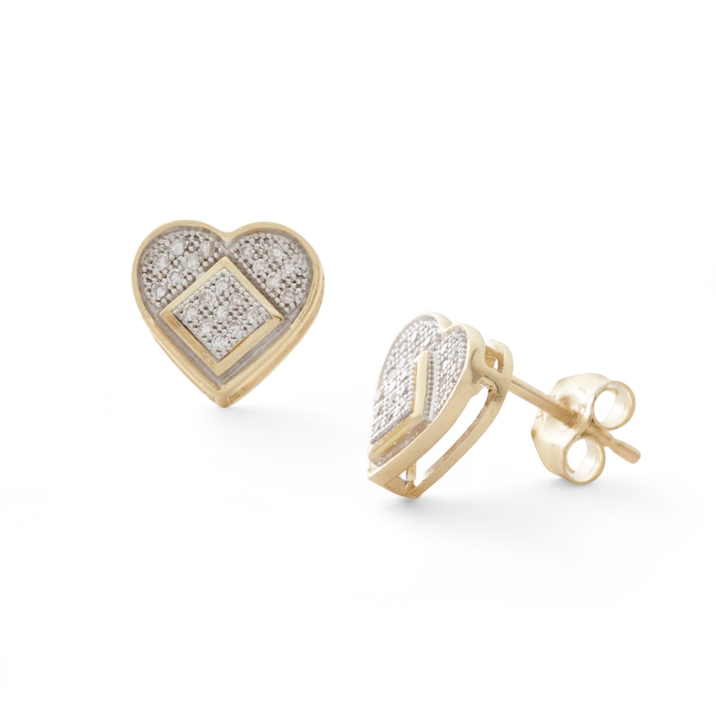 1/8 CT. T.W. Diamond Micro Heart Square Stud Earrings in 10K Gold