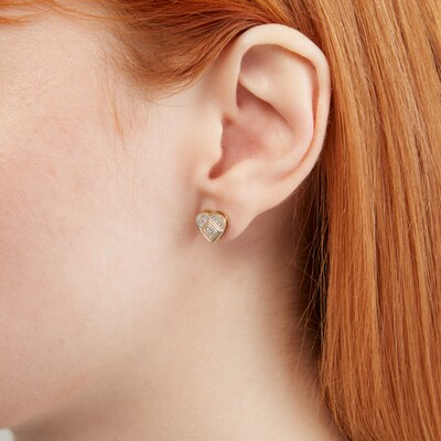 1/8 CT. T.W. Diamond Micro Heart Square Stud Earrings in 10K Gold