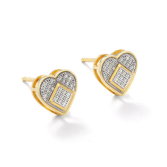 1/8 CT. T.W. Diamond Micro Heart Square Stud Earrings in 10K Gold