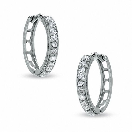Cubic Zirconia Milgrain Hoop Earrings in Sterling Silver