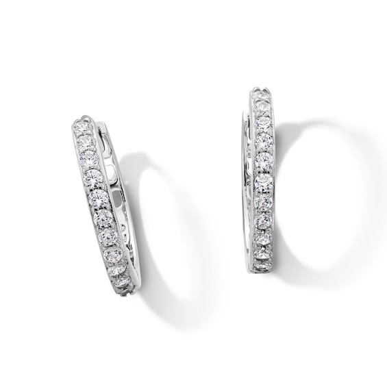 Solid Sterling Silver CZ Milgrain Hoop Earrings